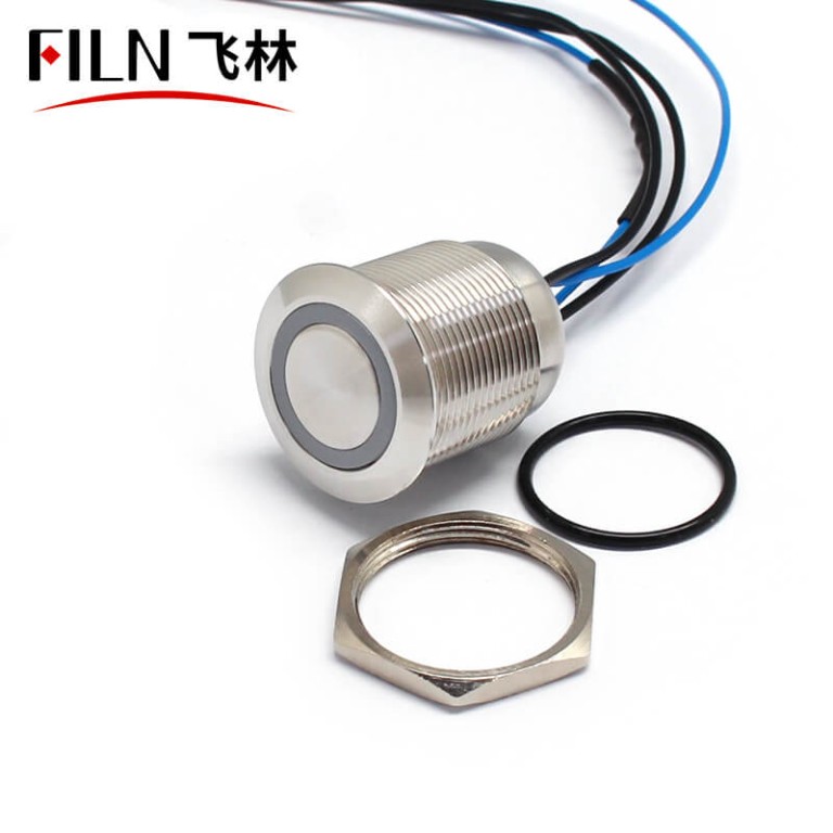 FILN Corded Push Button Switch 22MM 10A 110V Blue LED Stainless Steel