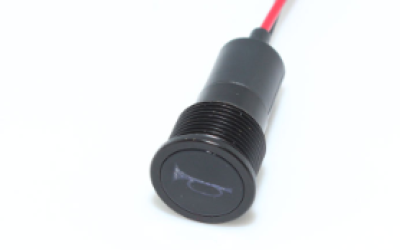 Luz indicadora de bocina de cabeza plana chapada en metal negro de 16 mm