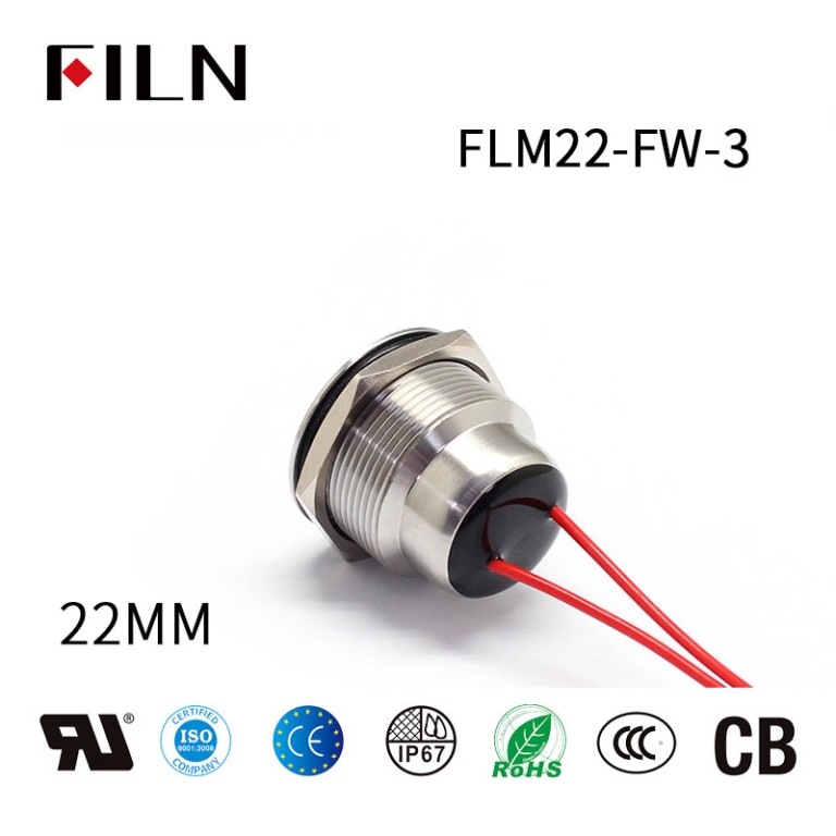 FILN 110V Momentary Push Button Switch Flat Stainless Steel