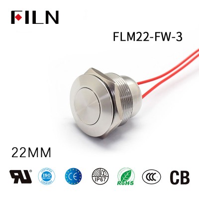 FILN 110V Momentary Push Button Switch Flat Stainless Steel