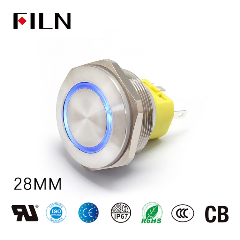 Botón de anillo LED de 28 mm Interruptor de encendido de botón de metal