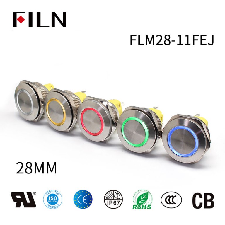 Interruttore di alimentazione a pulsante in metallo con pulsante ad anello LED da 28 mm