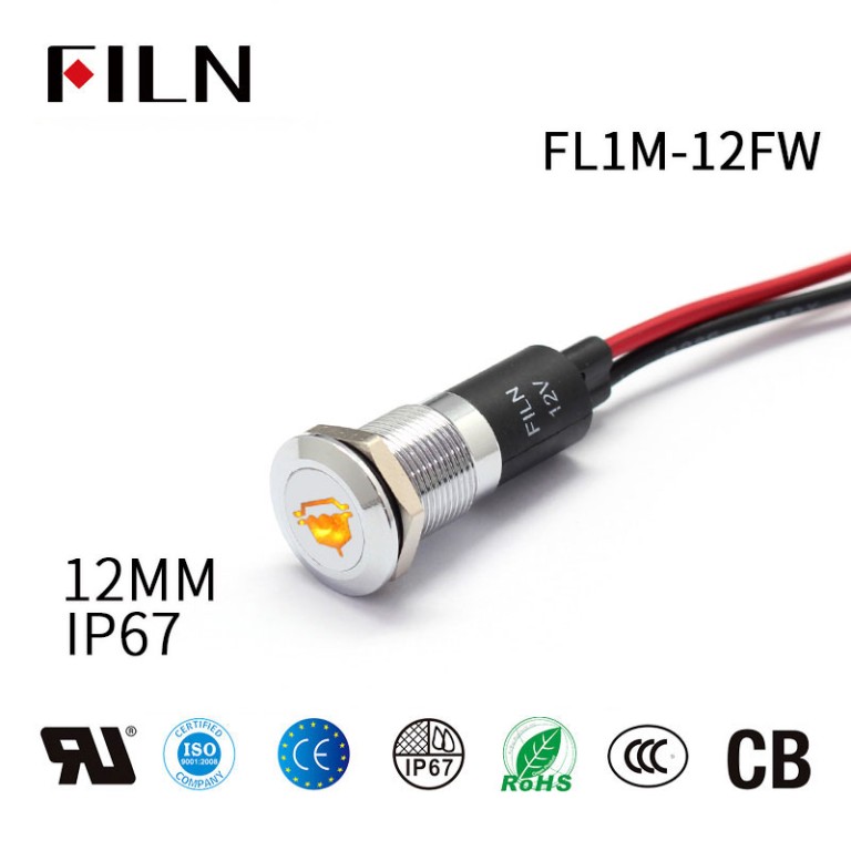 2Pin-Push-Button-Switch 14MM Fuel Filter Warning Indicator Light 12V Automobile Indicator Light