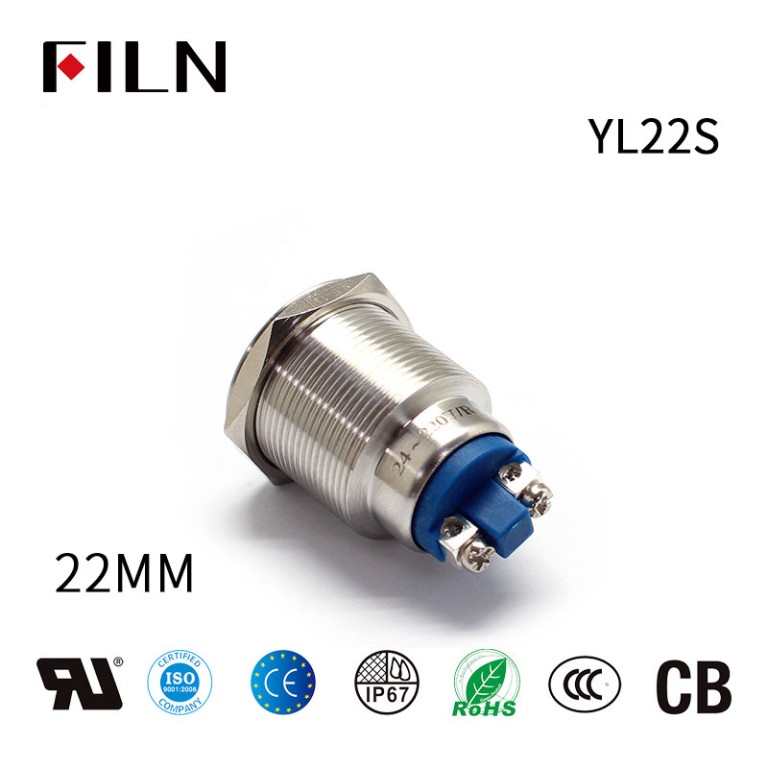 22mm LED Metal Hand Buzzer Alarm Indicator Light Signal Lamp