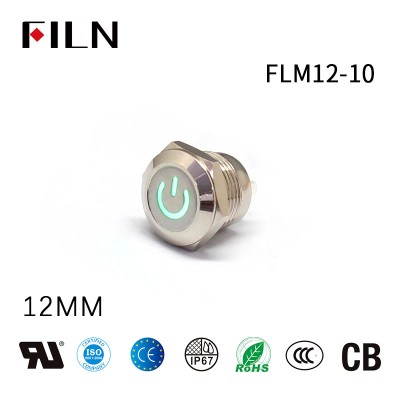 FILN IP67 12 MM 12V 220V สวิตช์ปุ่มกดขนาดเล็ก ON OFF