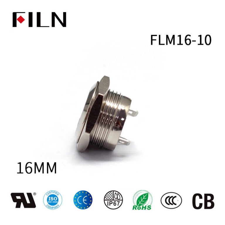 Rjs switch FILN Flat Head Metal Push Button 16mm Waterproof 2Pin Solder Terminal