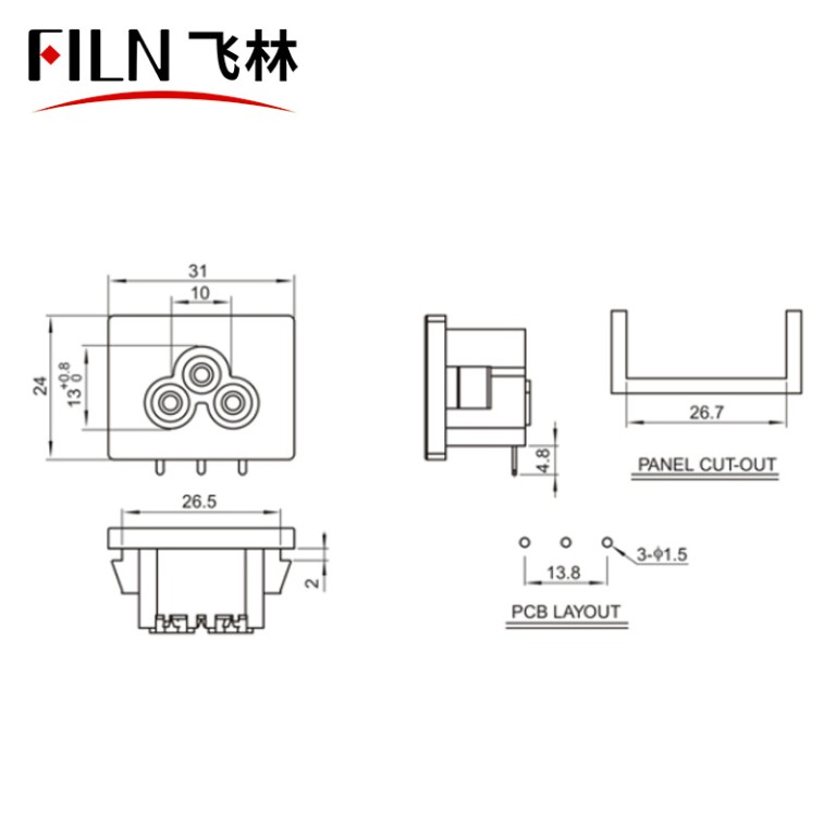 Power Socket IEC C6 Socket 2.5A 250V AC Power Socket Manufacturers Direct Selling