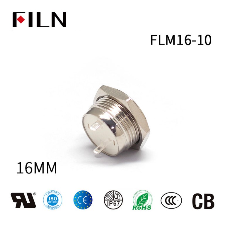 push button switch FILN Flat Head Metal Push Button 16mm Waterproof 2Pin Solder Terminal