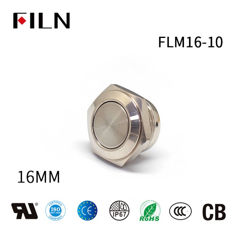 FILN 플랫 헤드 금속 푸시 버튼 16mm 방수 2Pin 솔더 터미널