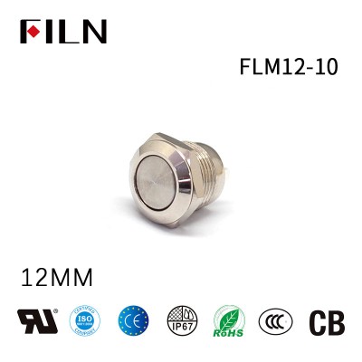 FILNシルバー12mmショートレングス4はんだ付けピンライトなしモーメンタリメタリックプッシュボタン