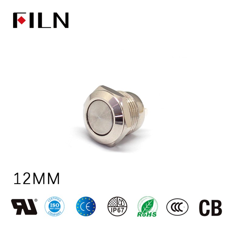 press button switch FILN Metal Momentary Push Button Switch Short Version 12MM Flush Button