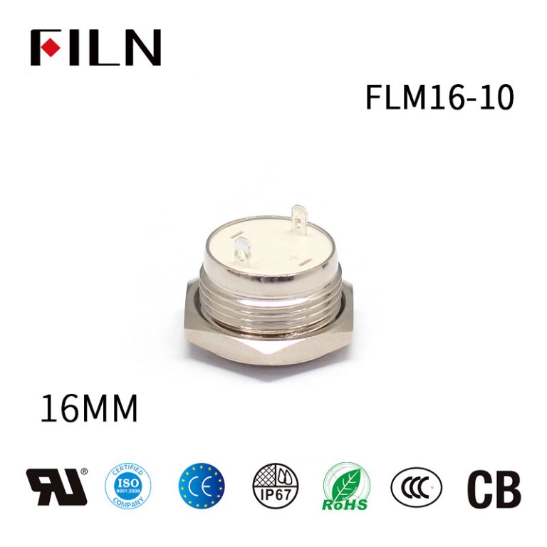 momentary push button switch FILN Flat Head Metal Push Button 16mm Waterproof 2Pin Solder Terminal