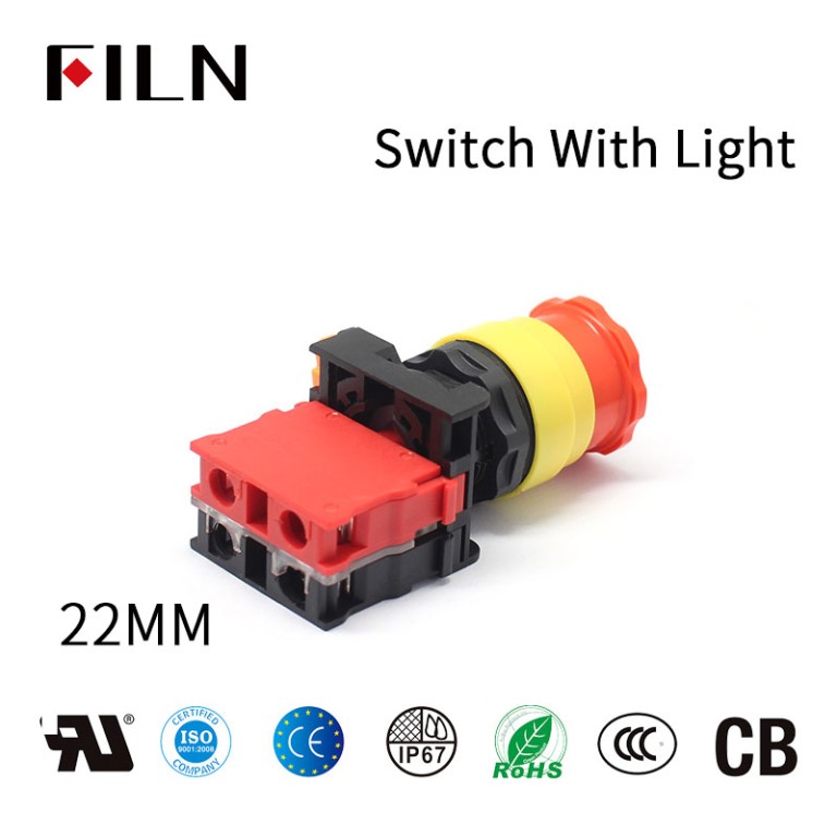 FILN 22MM 24V 220V Interruptor de botón de parada de emergencia con luz