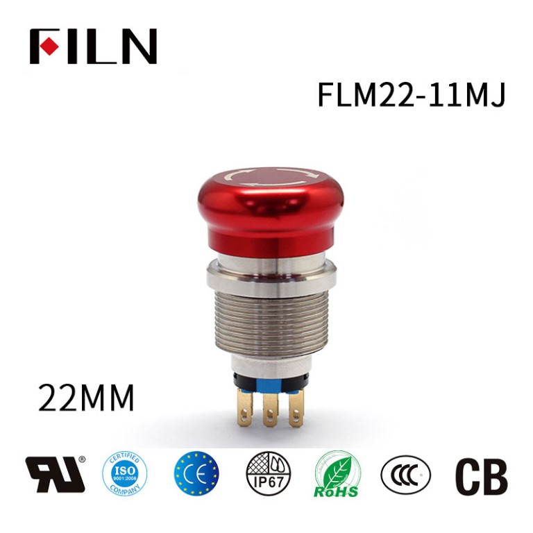 Interruptor de botón pulsador de hongo de cabeza momentánea roja de 22 mm
