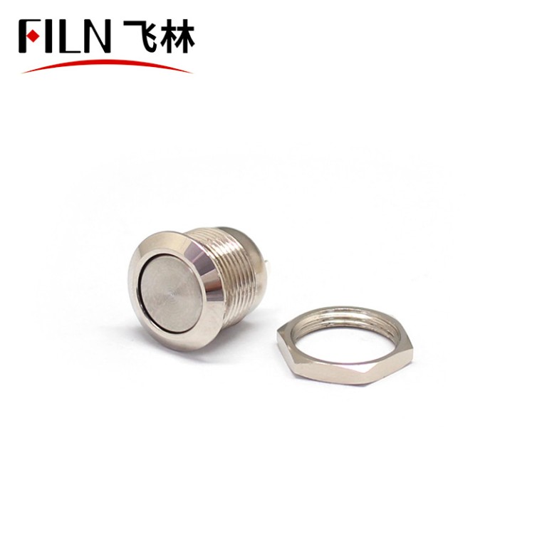 FILN Silver 12mm Short Length 4 Soldering Pin No Light Momentary Metallic Push Button