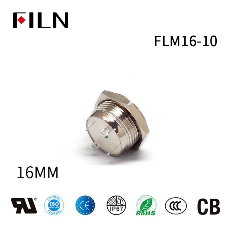 apiele switches FILN Flat Head Metal Push Button 16mm Waterproof 2Pin Solder Terminal