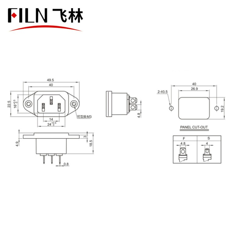 Power Socket 3 Pin Male Plug Panel Power Inlet Socket Connectors Adapter