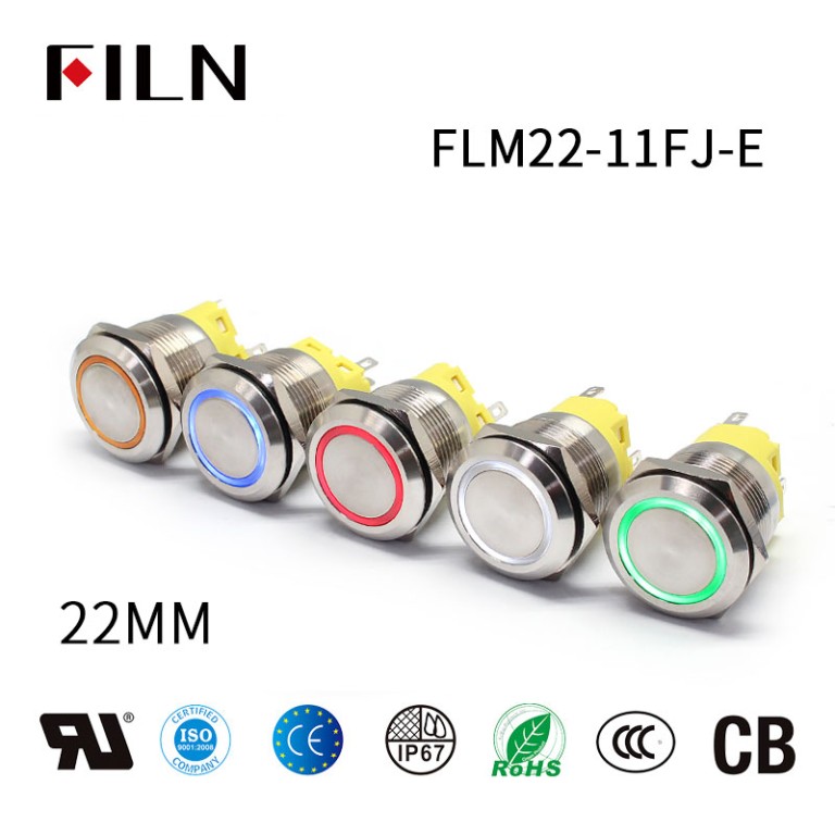 Interruptor de botón LED de 22 mm y 12 V con anillo de luz