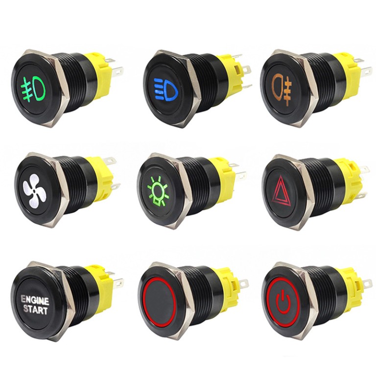 Interruptores de botón de arranque: símbolos personalizados y tamaño de 19 mm