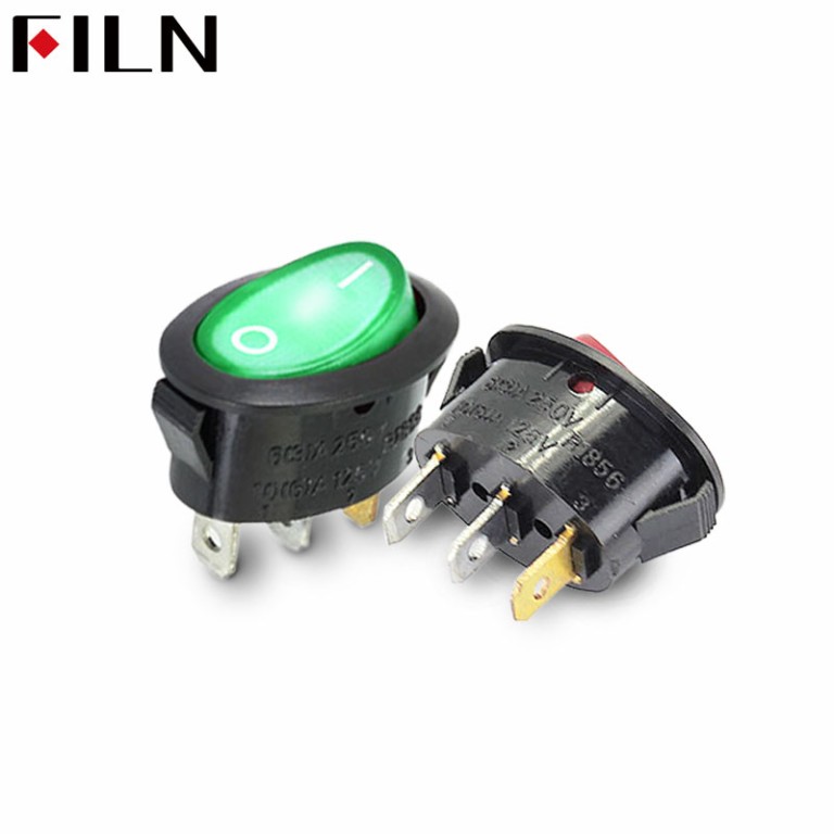 FILN 3 Pin Illuminated Round Rocker Switch Multiple Colors