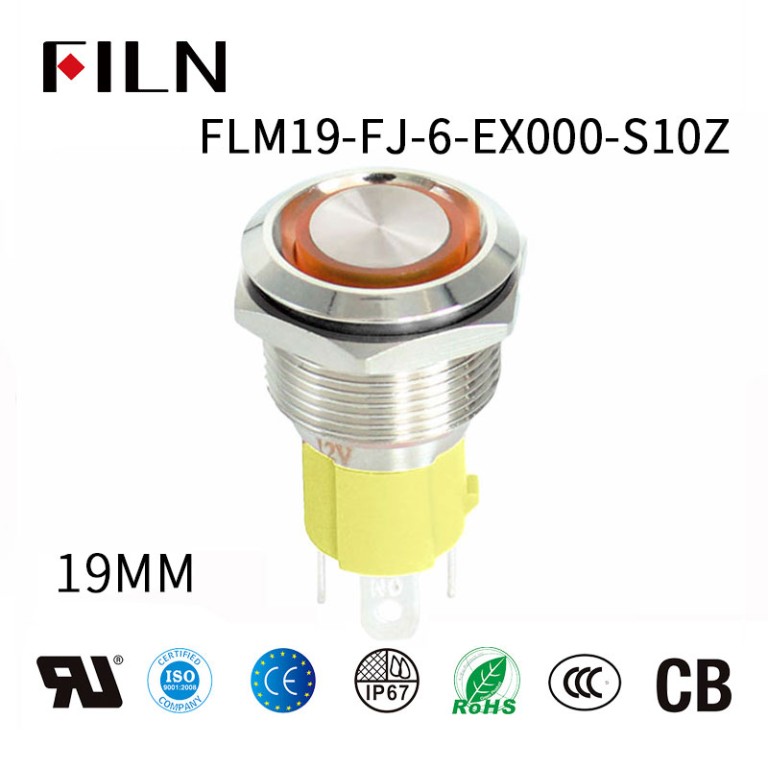 FILN 19 mm Alta corriente 15A Metal Pequeño botón pulsador Luces LED