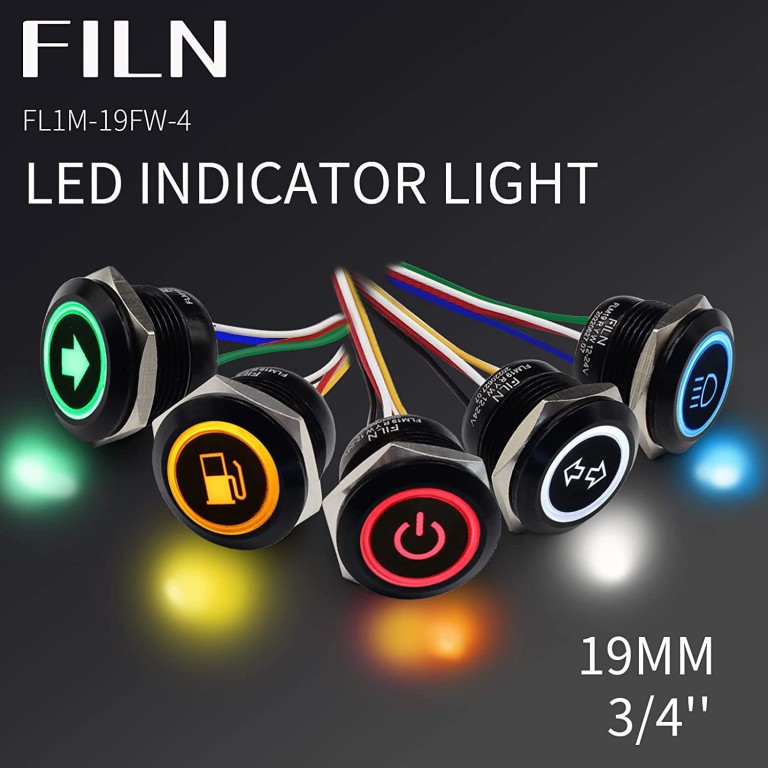 FILN 19MM 12V-220V IP68 Rojo/Amarillo/azul/Luz LED indicadora de 3 colores