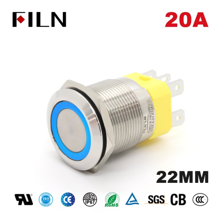 Heavy-Duty Push Button Switch Heavy-Duty Push Button Switch 20A Illuminated Ring 22mm Industrial Momentary Switch