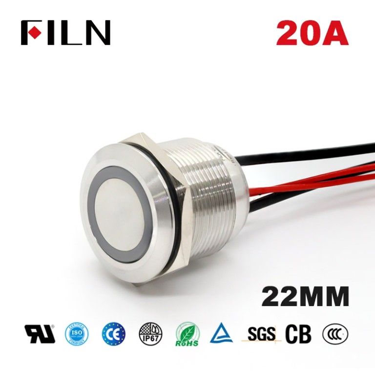 High-Amperage Momentary Switch High-Amperage Momentary Switch 20A Illuminated Ring Push Button with Sealed Tail