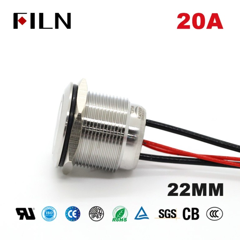 high amp momentary switch High-Amperage Momentary Switch 20A Illuminated Ring Push Button with Sealed Tail