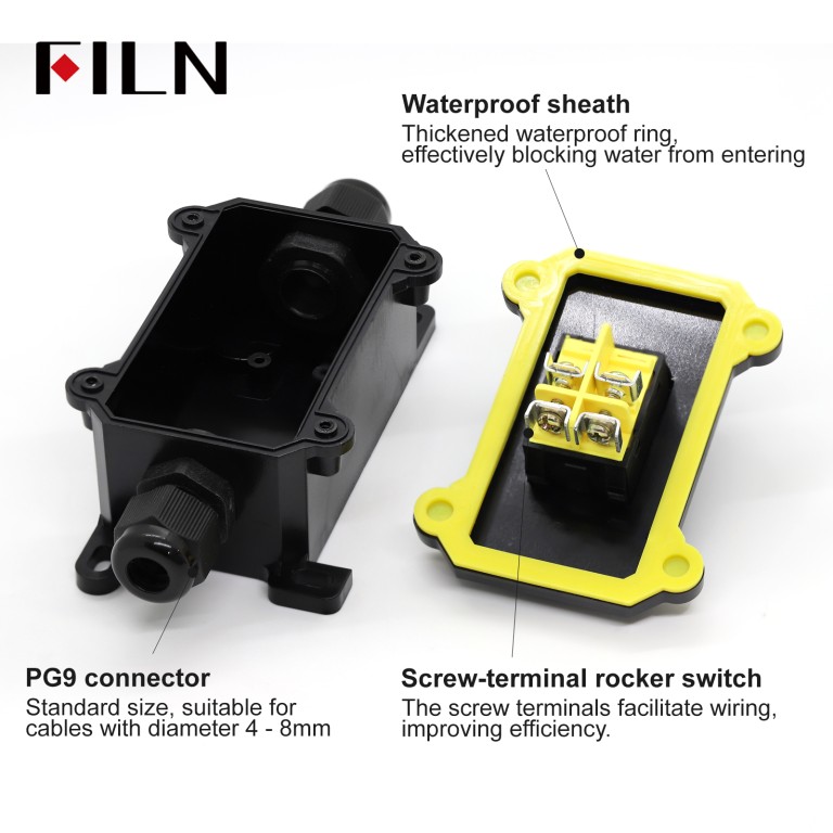 Outdoor waterproof box FILN 30A Waterproof Box KCD4 Rocker Switch IP66 Aluminum Faced