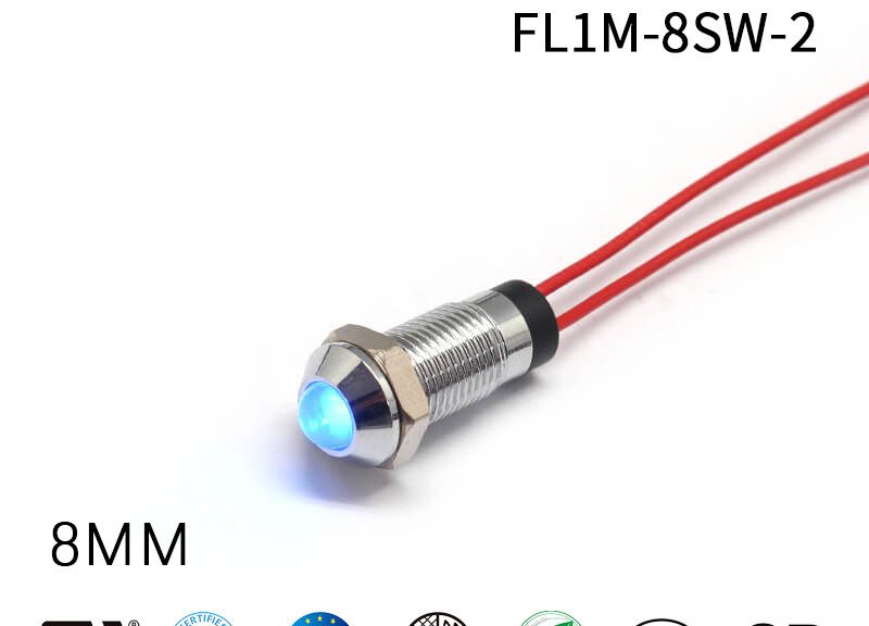 8mm IP65 Red LED Metal Signal 12 Volt Indicator Light for Bike