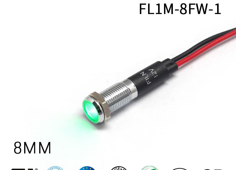 8mm Green Metal 120 Volt AC LED Indicator Light