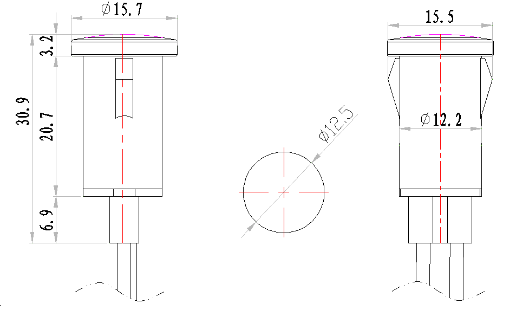 12.5mm 12v plastic indicator light