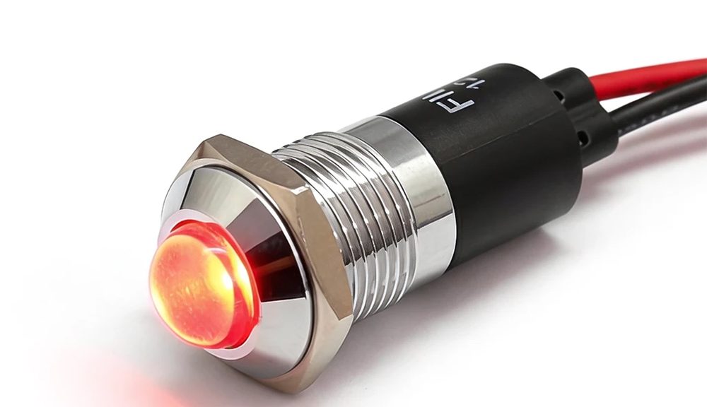 FILN LED Pilot Lights 14MM Convex Head LED Metal Pilot Indicator Light