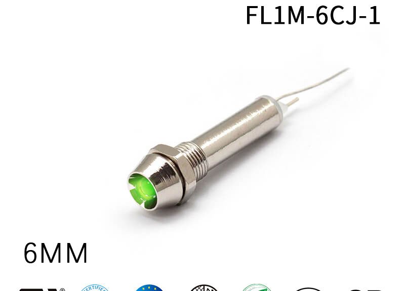FILN 12V 6MM Socket Head Metal LED Green Light Indicator