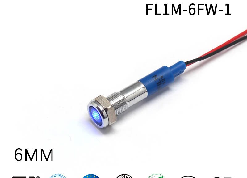 6mm 24V Flat Head IP67 Mini Blue LED Indicator Light