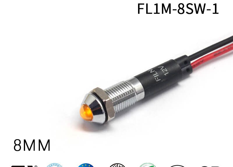 8mm LED Metal 110V Yellow Indicator Light