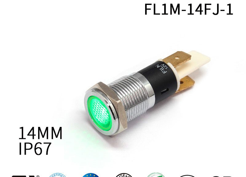 14MM 110V Waterproof IP67 LED Meatl Green Indicator Light