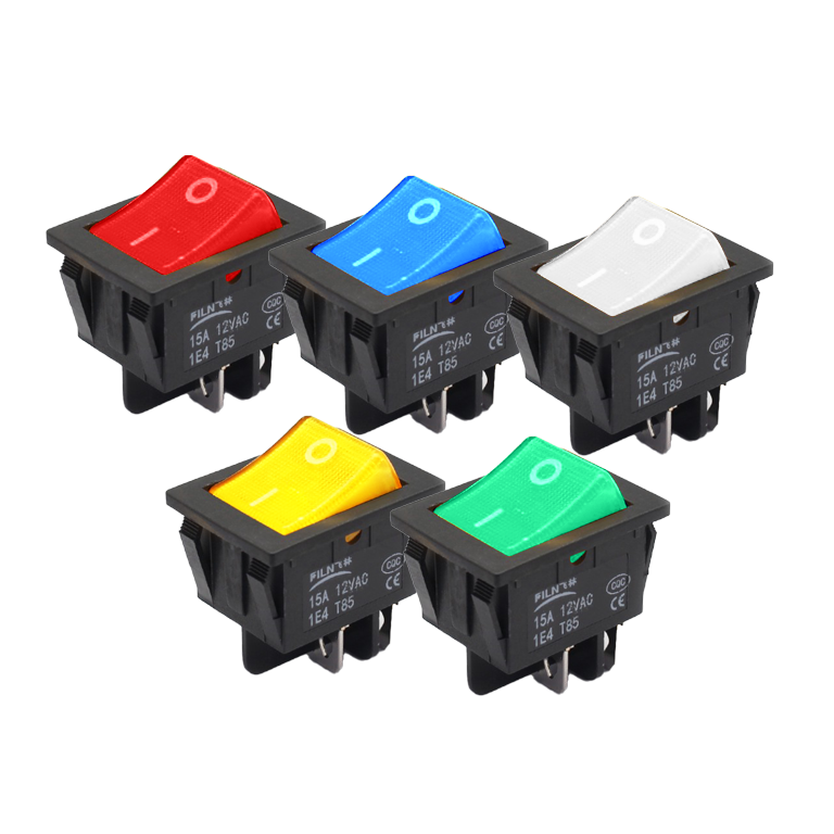 Filn 250V 15A Yellow LED 4 Prong Rocker Switch