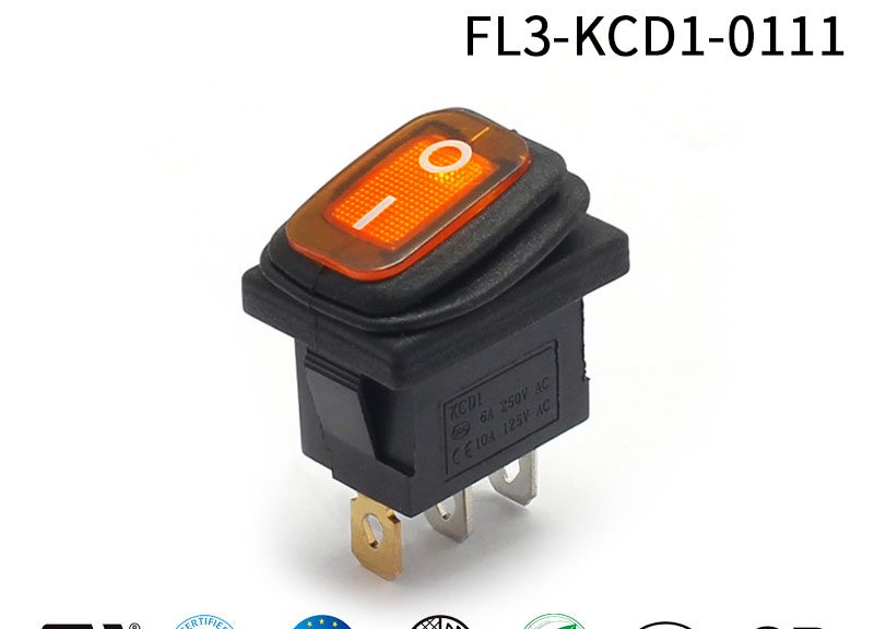 Red LED IP65 3 Pin Rocker switch KCD1-102N