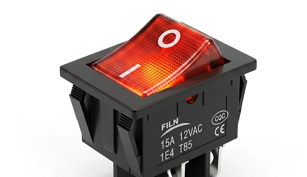 Filn 250V 15A Yellow LED 4 Prong Rocker Switch