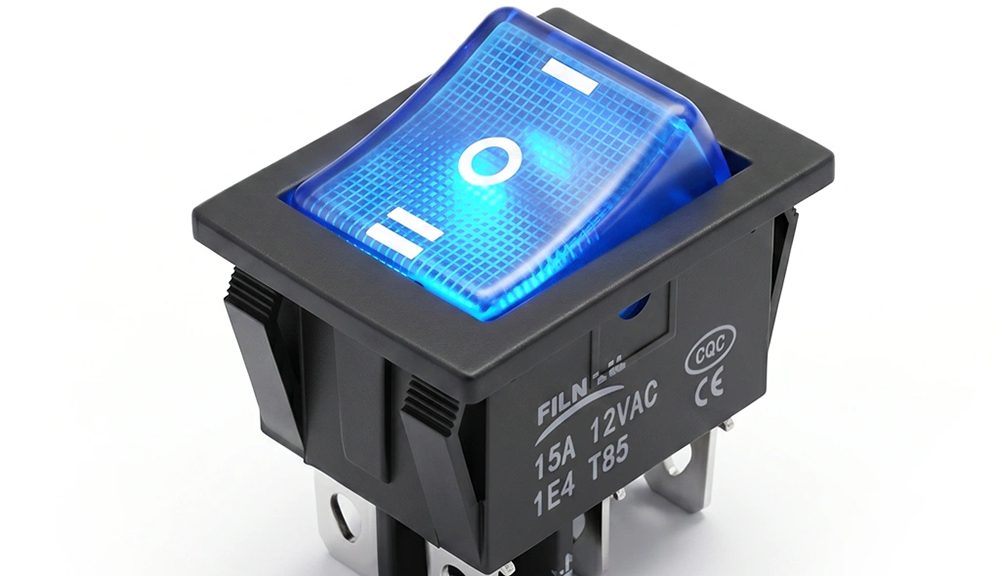 6 Pins 120V 15A Red LED Momentary On Off On Rocker Switch