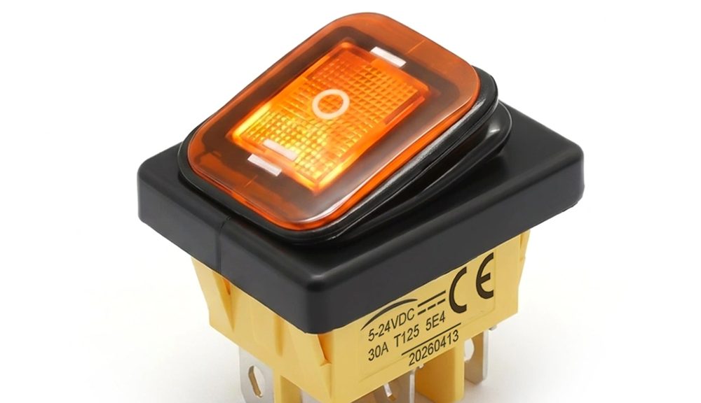 3 Way Rocker Switch 110V 15A Yellow LED ON OFF ON Momentary