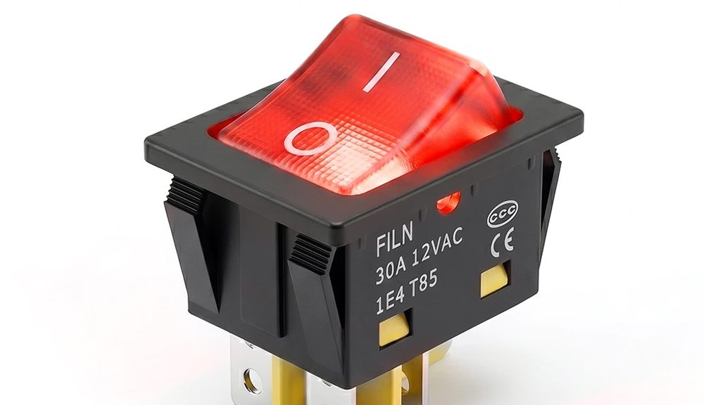 4 Pins 30A 250V Illuminated Red Rocker Switch