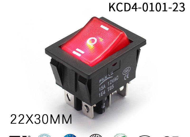 6 Pins 120V 15A Red LED Momentary On Off On Rocker Switch