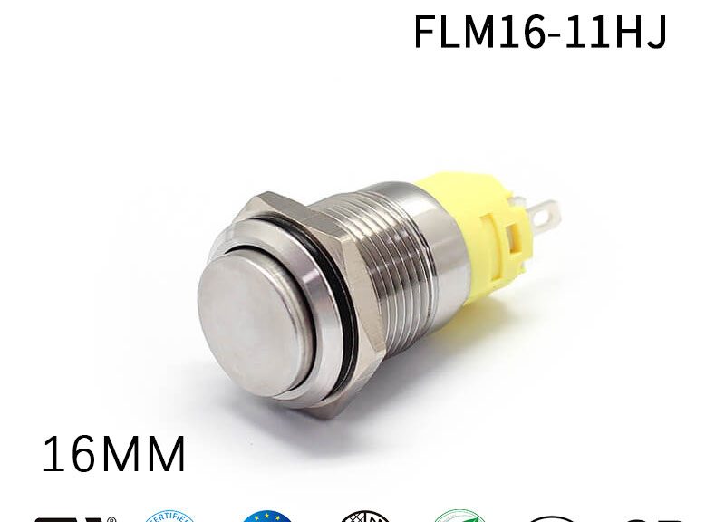NO NC Push Button16MM Metal Tactile Switch Flat Style Push Button Momentary 3Pin