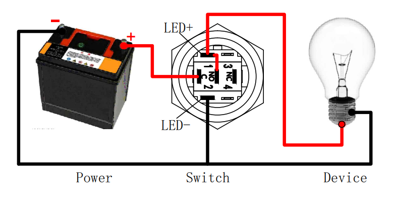 Interruptor de encendido con botón pulsador de metal con anillo LED IP28 de 67 mm