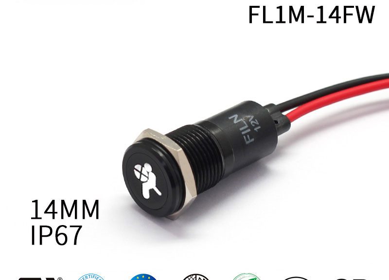 14MM IP67 Airbag Warning Symbol Indicator Light White