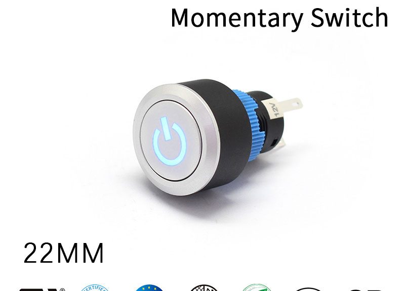 FILN 22 mm Illuminated 12V Led Reset Round Momentary Plastic Power Logo Momentary Switch