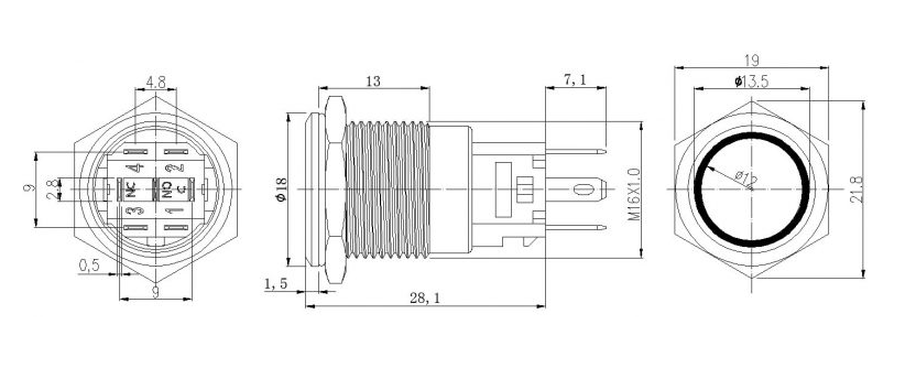 19MM 12V Oombliklike motor-drukknoppie-ontstekingskakelaar